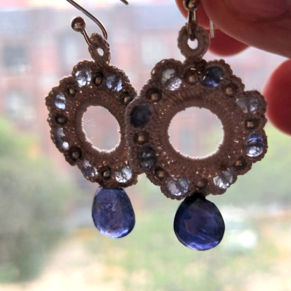 New Hand crocheted Amethyst earrings.  Small gems & silver beads.  Thailand. - Picture 4 of 4